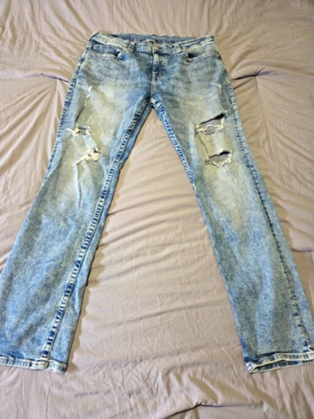 True Religion Relaxed Straight Light Wash Distressed Blue Logo 5-Pocket Jeans